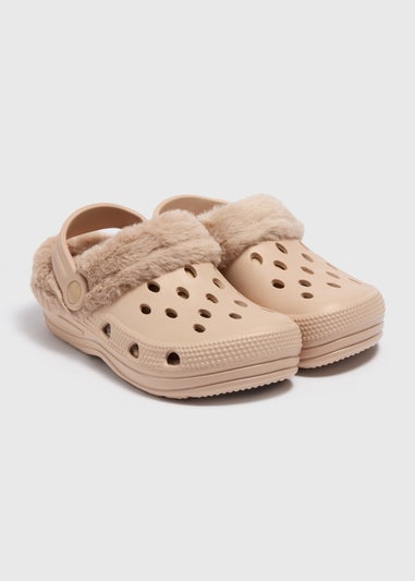 Kids Beige Warm Lined Clogs (Younger 8/9-Older 12/13)