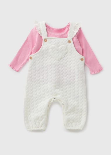 Baby Cream Heart Dungaree & Top Set (Newborn-23mths)