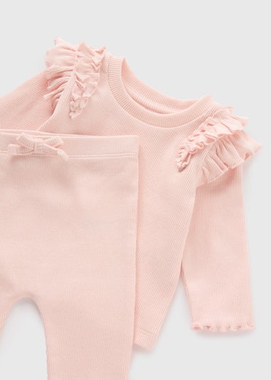 Baby Pink Ribbed Frill Top & Legging Set (Newborn-23mths)