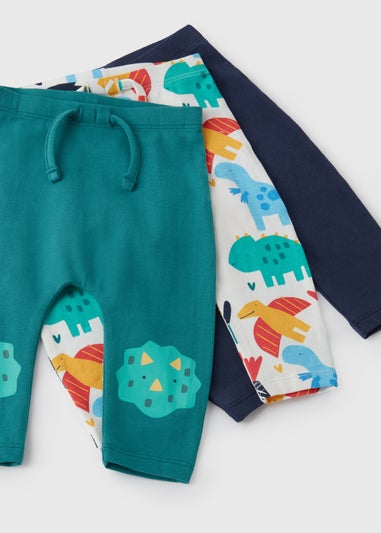 3 Pack Boys Green Dinosaur Leggings (Newborn-23mths)