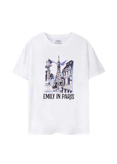 Emily In Paris White Sketchy Cityscape Short-Sleeved T-Shirt