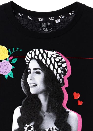 Emily In Paris Black Floral Short-Sleeved T-Shirt