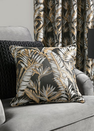 Laurence Llewelyn-Bowen Paradise Palm Jacquard Black Filled Cushion (43cm x 43cm)