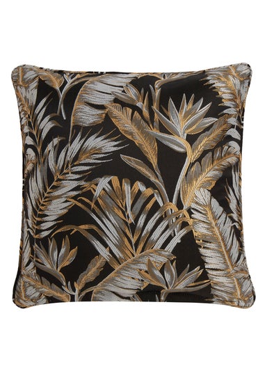 Laurence Llewelyn-Bowen Paradise Palm Jacquard Black Filled Cushion (43cm x 43cm)