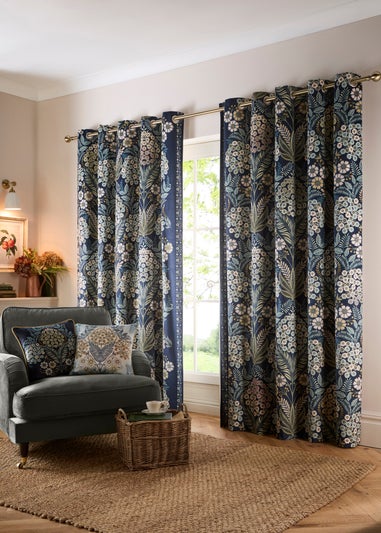 Appletree Heritage Evelina Lined Navy Eyelet Curtains