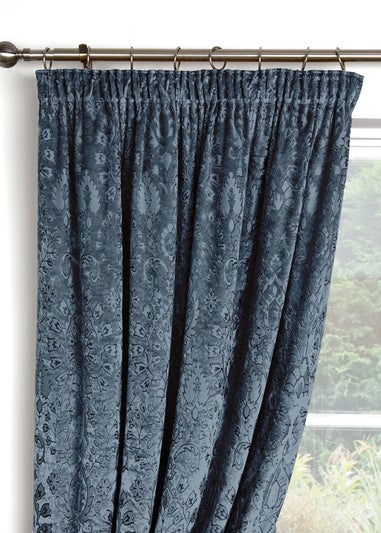 Curtina Trinity Jacquard Blue Pencil Pleat Curtains