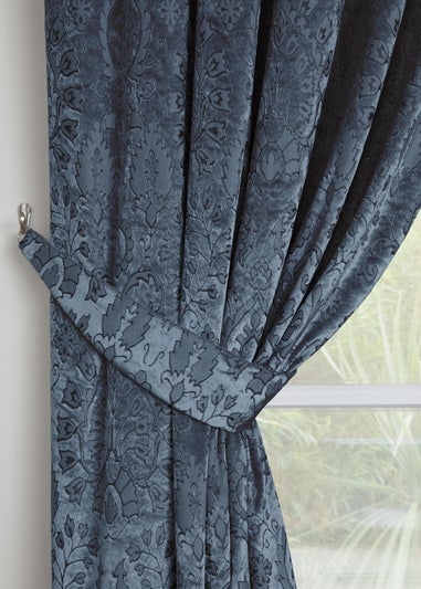 Curtina Trinity Jacquard Blue Pencil Pleat Curtains