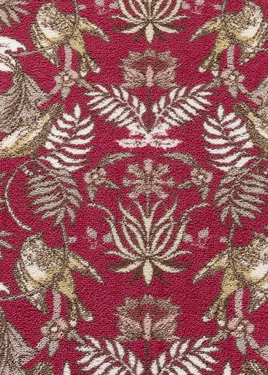 Dreams & Drapes Design Finch & Flower Non-Slip Red Washable Rug