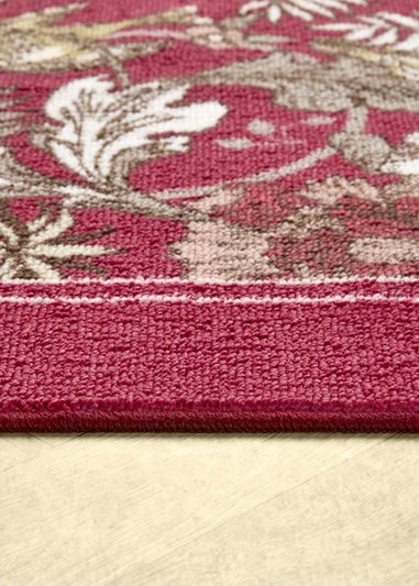 Dreams & Drapes Design Finch & Flower Non-Slip Red Washable Rug