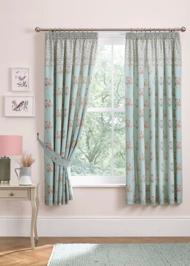 Dreams & Drapes Design Lorena Patchwork Blue Pencil Pleat Curtains With Tie-Backs