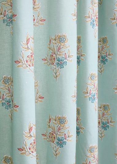 Dreams & Drapes Design Lorena Patchwork Blue Pencil Pleat Curtains With Tie-Backs