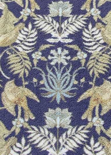 Dreams & Drapes Design Finch & Flower Non-Slip Navy Washable Rug