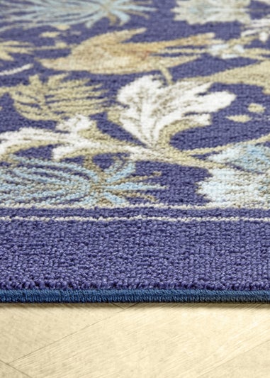 Dreams & Drapes Design Finch & Flower Non-Slip Navy Washable Rug