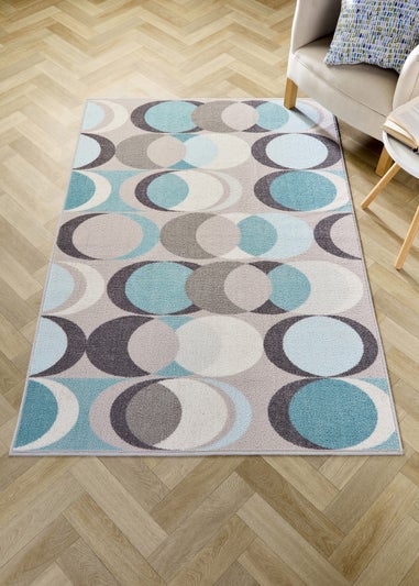 Fusion Sander Non-Slip Blue Washable Rug