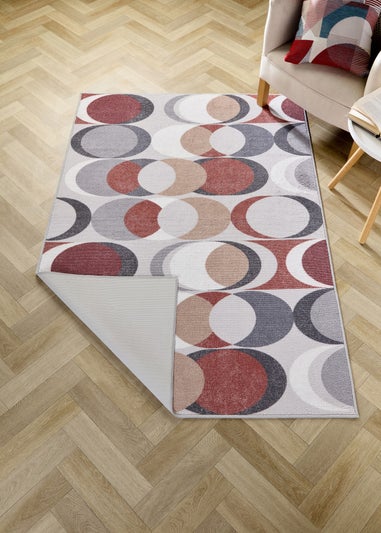 Fusion Sander Non-Slip Red Washable Rug