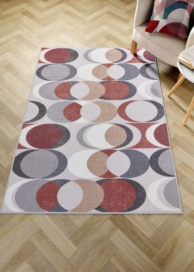 Fusion Sander Non-Slip Red Washable Rug