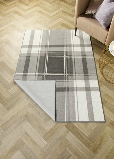 Fusion Balmoral Check Non-Slip Grey Washable Rug