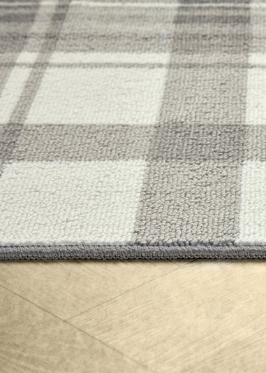 Fusion Balmoral Check Non-Slip Grey Washable Rug