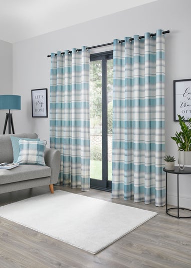 Fusion Balmoral Check Blue Eyelet Curtains