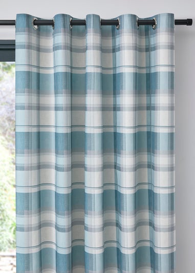 Fusion Balmoral Check Blue Eyelet Curtains