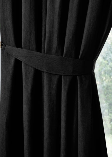 Fusion Dijon Blackout / Thermal Insulated Black Pencil Pleat Curtains