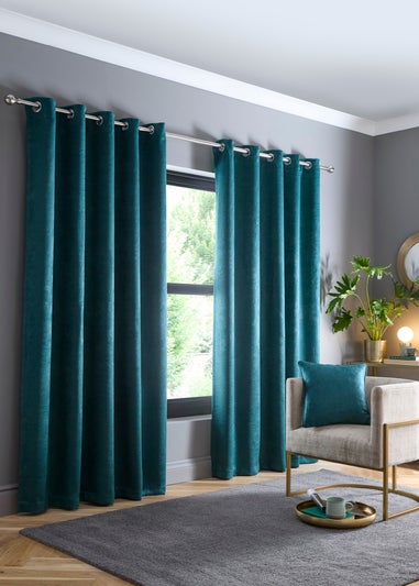 Fusion Strata Dim out Woven Green Eyelet Curtains