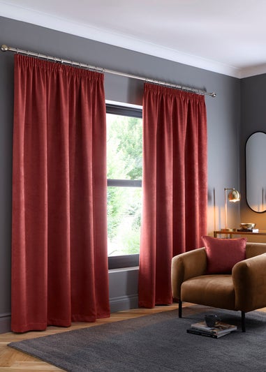 Fusion Galaxy Dim out Woven Red Pencil Pleat Curtains