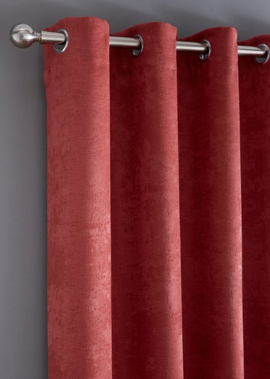 Fusion Strata Dim out Woven Terracotta Eyelet Curtains