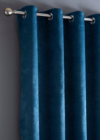 Fusion Strata Dim out Woven Blue Eyelet Curtains