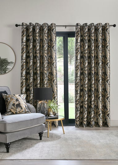 Laurence Llewelyn-Bowen Paradise Palm Jacquard Black Eyelet Curtains