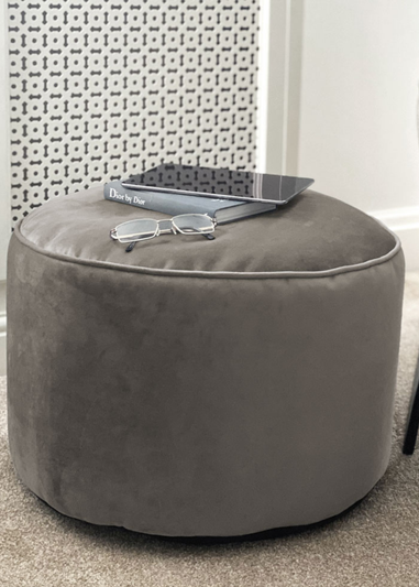 rucomfy Velvet Pouffe Pebble Grey Beanbag