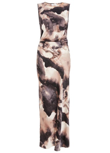 Quiz Black Marble Print Satin Ruched Midaxi Dress