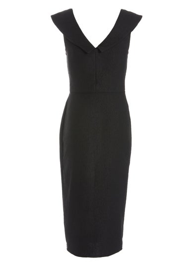 Quiz Black Jacquard Bardot Ruched Dress