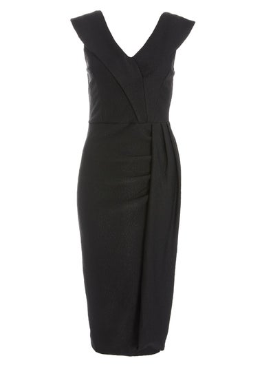 Quiz Black Jacquard Bardot Ruched Dress