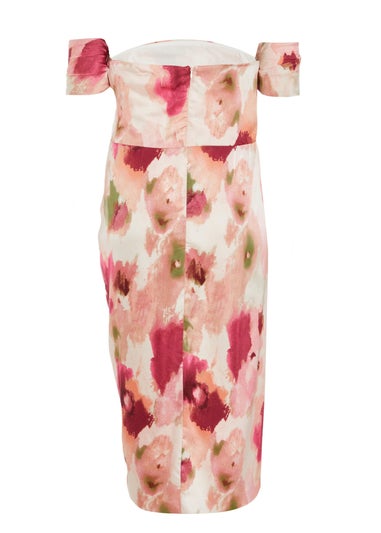 Quiz Pink Curve Marble Print Midi Dress