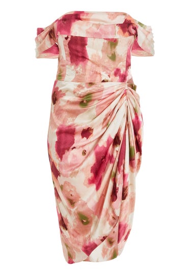 Quiz Pink Curve Marble Print Midi Dress