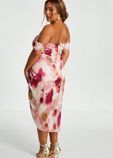 Quiz Pink Curve Marble Print Midi Dress