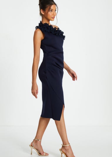 Quiz Navy One Shoulder Ruched Midi Dress