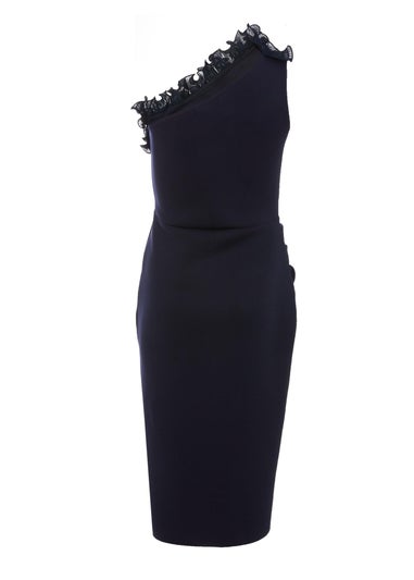 Quiz Navy One Shoulder Ruched Midi Dress