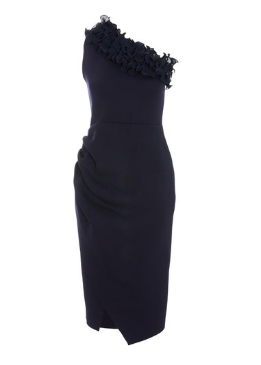 Quiz Navy One Shoulder Ruched Midi Dress