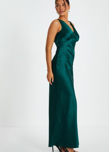 Quiz Green Satin Slip Maxi Dress