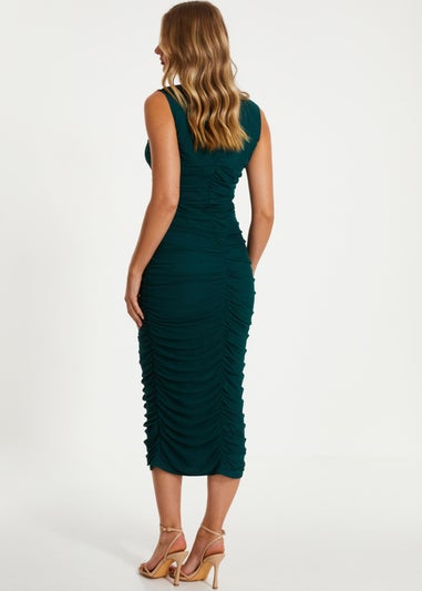 Quiz Green Ruched Front Midaxi Dress