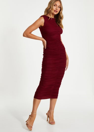 Quiz Red Ruched Front Midaxi Dress