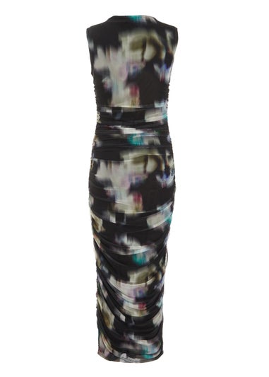 Quiz Black Brushstroke Print Mesh Midaxi Dress