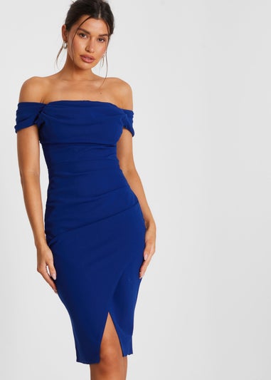 Quiz Blue Bardot Midi Wrap Dress