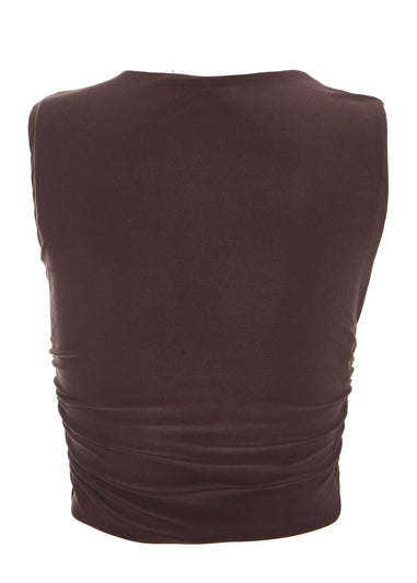 Quiz Brown Ruched Sleeveless Crop Top