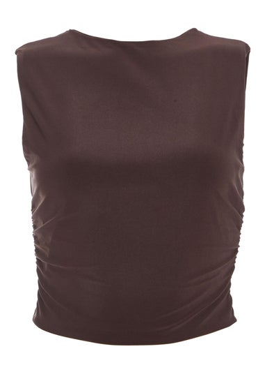 Quiz Brown Ruched Sleeveless Crop Top