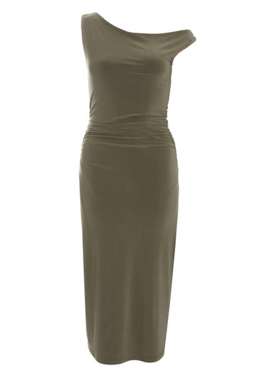 Quiz Khaki Twist Strap Bodycon Midi Dress