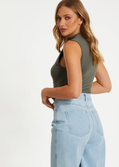 Quiz Khaki Ruched Sleeveless Bodysuit