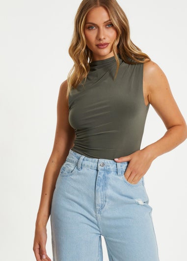 Quiz Khaki Ruched Sleeveless Bodysuit